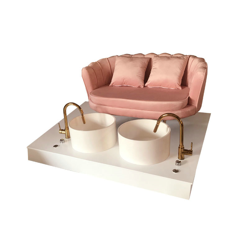 double seater pink velvet salon pedicure station spa pedicure equipment elegant pedicure chairs with crystal sink