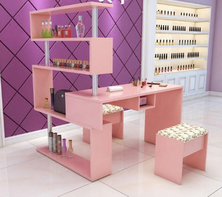 Custom Colors Nail Bar Station Beauty Cosmetic Workstation Salon Manicure Table Polish Display Rack Showcase